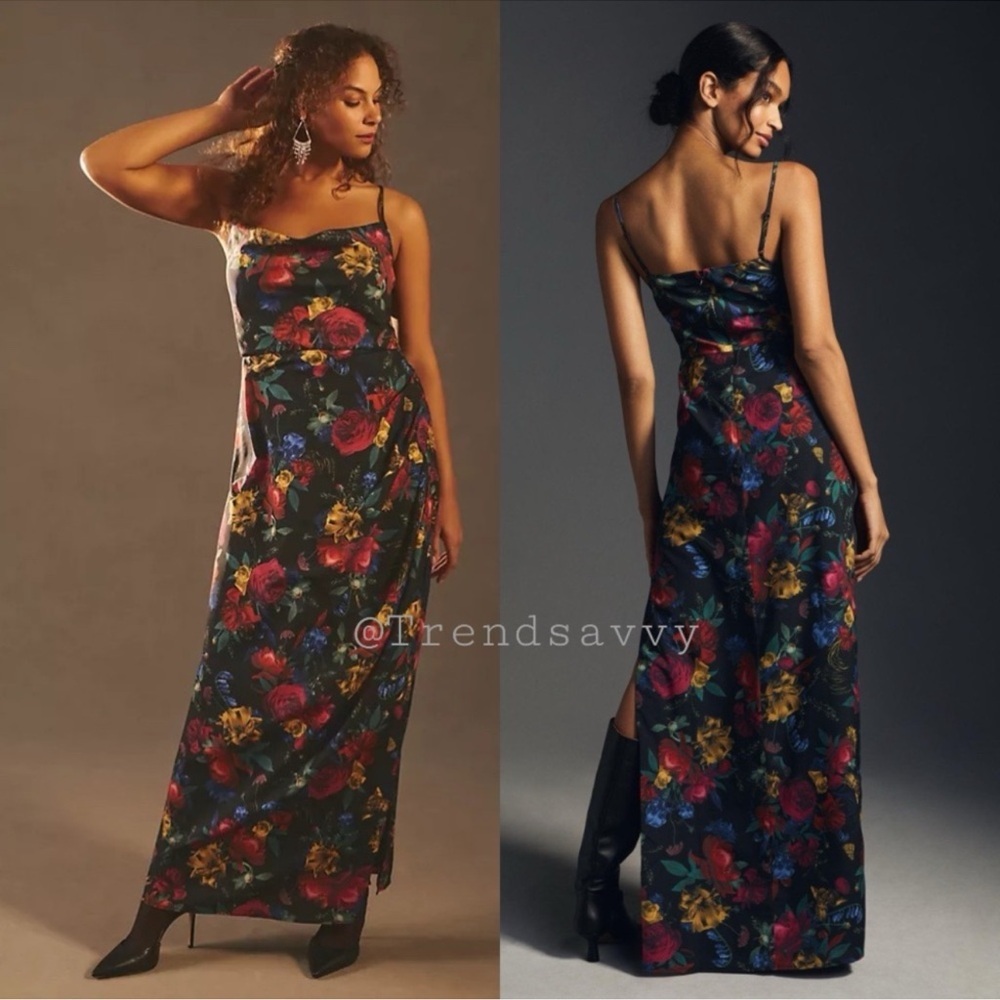 Anthropologie Hutch Floral Pleated Maxi Dress Black Red Size 18W NWT